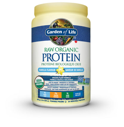 Garden of Life Raw Organic Protein, Vanilla, 624g - Available at All In One Marketplace Canada