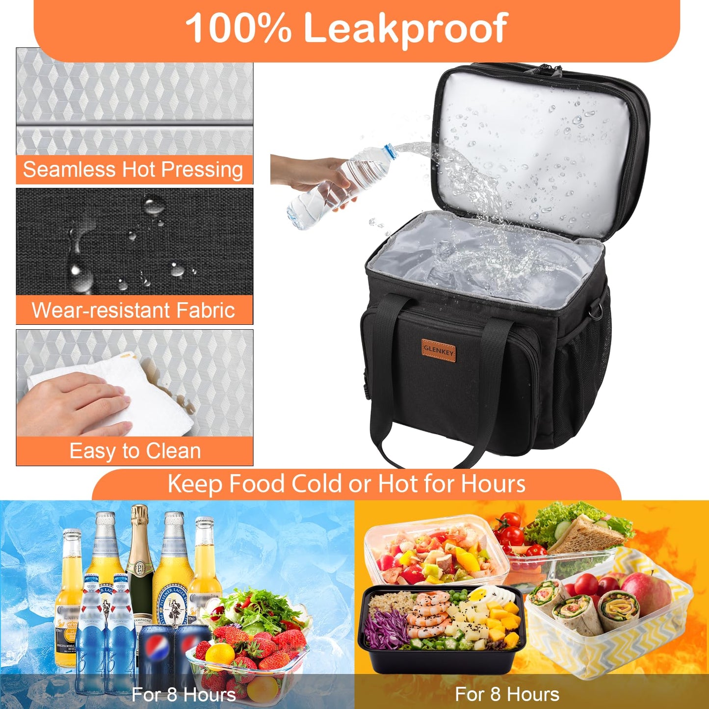Expandable Large Lunch Bag, Double Deck Insulated Lunch Box Leakproof Durable Soft Cooler Bag for Men Women Adults Work Construction Beach Picnic Daytrip,16L,Black, GLENKEY - Available at All In One Marketplace Canada