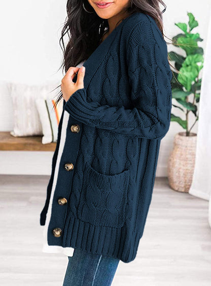 PRETTYGARDEN Women's Cable Knit Cardigan Sweaters Fall(Lake Blue,L) 🍁 All In One Marketplace Canada
