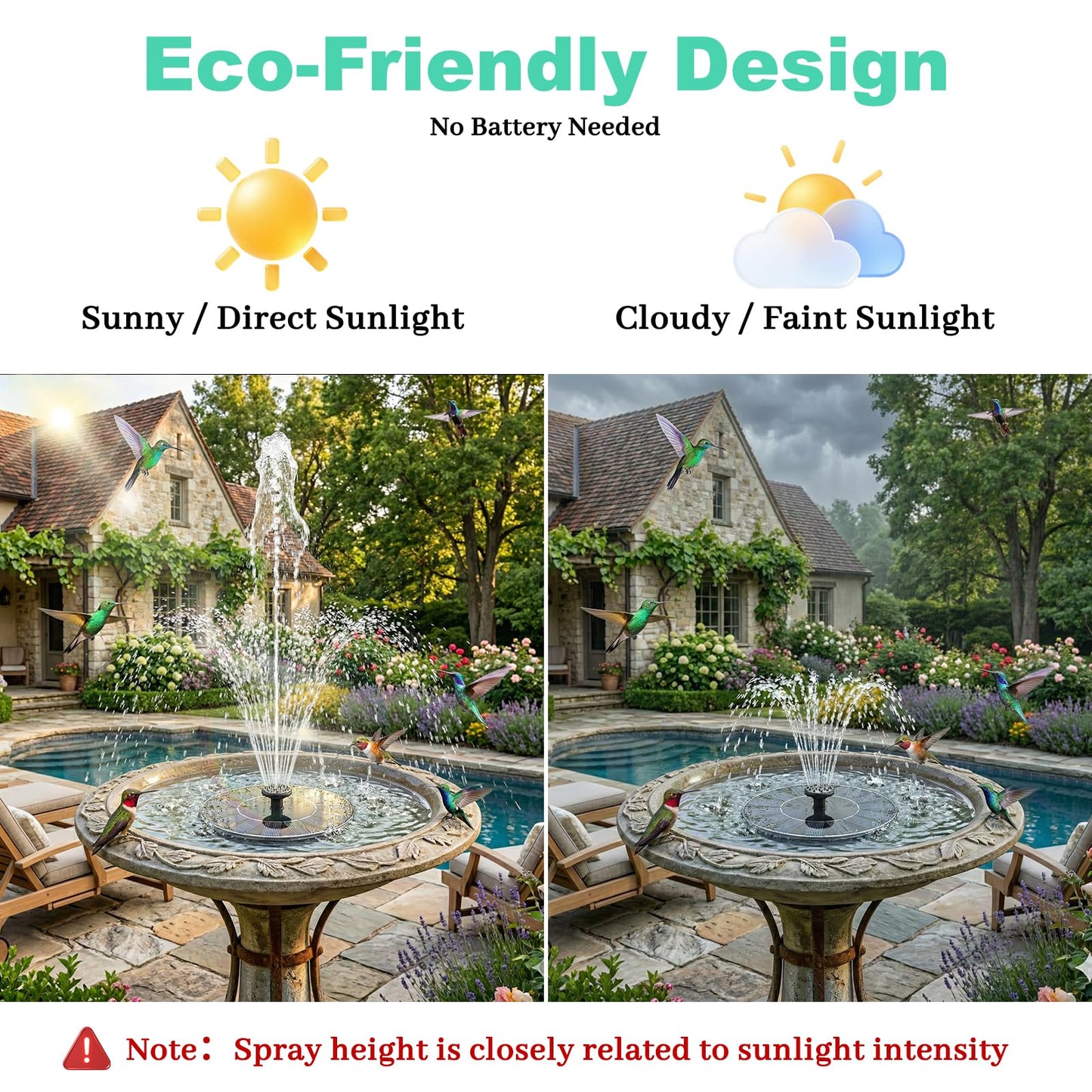 Yeomi Solar Fountain, Floating Solar Water Pump for Bird Bath, Outdoor Water Fountain No Battery or Electricity Needed, Easy to Use for Garden, Pond, Patio