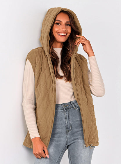 PRETTYGARDEN Women's 2026 Fall Spring Vest Casual Sleeveless Hooded Zip Up Jacket Trendy Winter Coat Outerwear (Camel,X-Large) 🍁 All In One Marketplace Canada