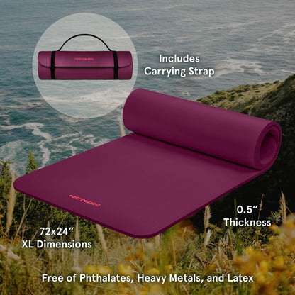 Retrospec Solana Yoga Mat 1" And 1/2" Thick With Nylon Strap for Men And Women - Non Slip Exercise Mat For Home Yoga, Pilates, Stretching, Floor And Fitness Workouts