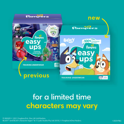 Pampers Easy Ups Girls & Boys Potty Training Pants, Size 7 (5T6T), Bluey Absorbent Training Underwear, Up to 100% Leakproof Day and Night, Hypoallergenic, 1 Pack (Count of 70)