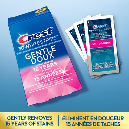 Crest 3D Whitestrips Gentle At-home Teeth Whitening Kit, 14 Treatments, Gently Removes 15 Years of Stains