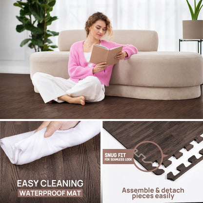 Yes4All EVA Interlocking Mats, Puzzle Floor Tiles, Foam Floor Padding with Border for Furniture, Home Space, Living Room, Garage - Dark Oak Wood, 1.02 m2 🍁 All In One Marketplace Canada