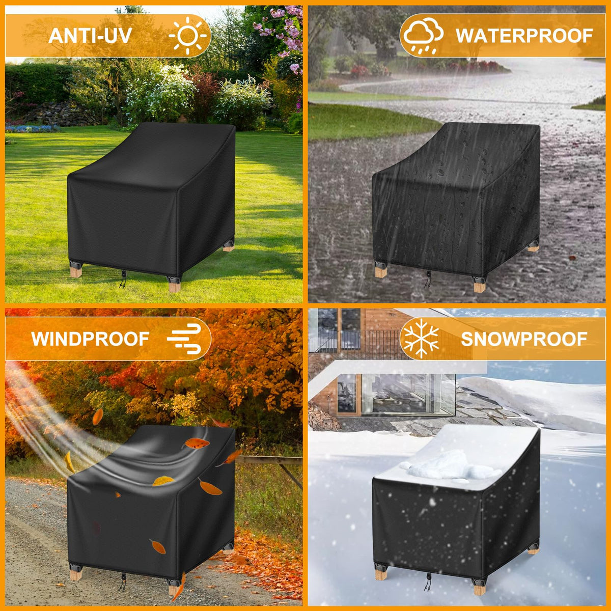 Kipiea 500D Patio Chair Covers Waterproof Winter - 2 Pack Lawn Outdoor Furniture Chair Covers with Anti UV and No Tears, No Fading (35"W x 38"D x 31"H) 🍁 All In One Marketplace Canada