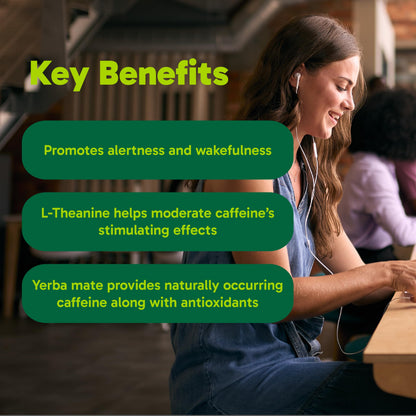 Organika Canadian-Made L-Theanine + Caffeine | Natural Yerba Mate Caffeine & L-Theanine Blend | Focus, Alertness & Calm Energy | 60 vegetarian capsules