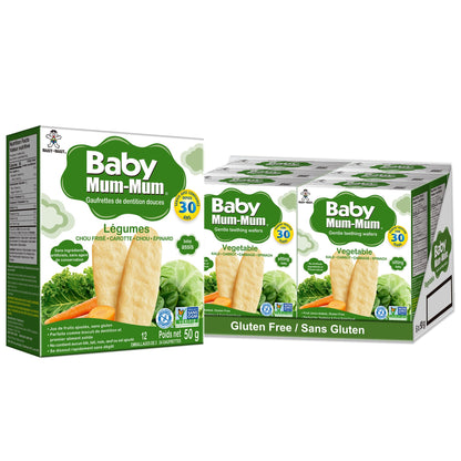 Want-Want Baby Mum-Mum Rice Rusks, Vegetable, Gluten Free, Allergen Free, Non-GMO, Rice Teether Cookie for Teething Infants, 50gms, 24 Rusks per box - Case pack of 6 🍁 All In One Marketplace Canada