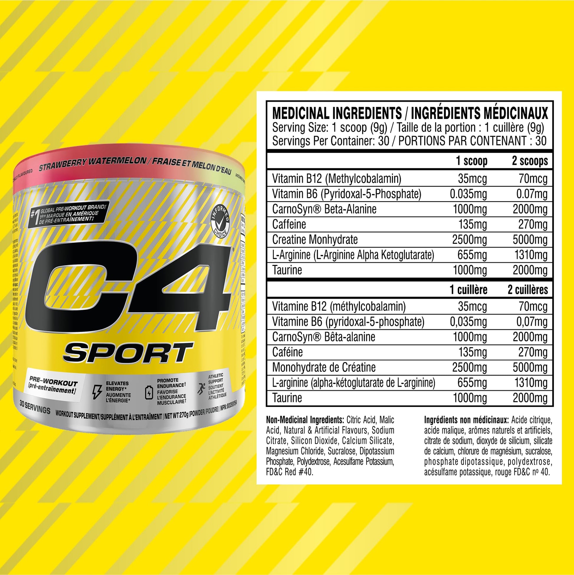 Cellucor C4 Sport Pre Workout Powder - Preworkout Energy with Creatine, Beta-Alanine, and 135mg Caffeine - NSF Certified for Sport - Strawberry Watermelon, 30 Servings