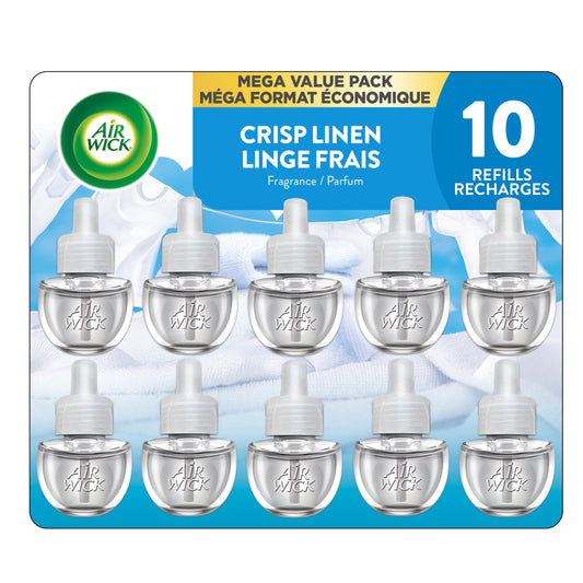 Air Wick Plug In Scented Oil Air Freshener Refills for Home – Infused with Essential Oils – 10 Count – Crisp Linen Scent – Mega Value Pack - Available at All In One Marketplace Canada