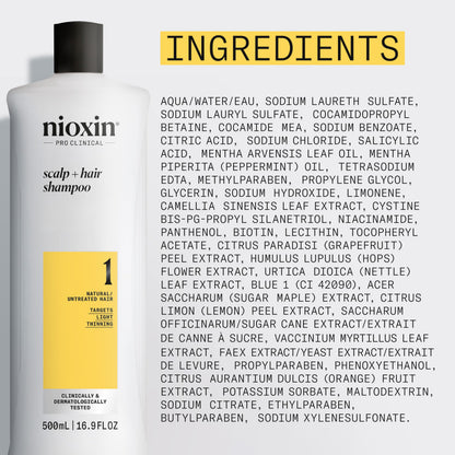 Nioxin System 1 Scalp + Hair Thickening Shampoo | For Natural Hair with Light Thinning | Strengthen Against Breakage with Niacinamide & Biotin | 16.9 Fl Oz NIOXIN