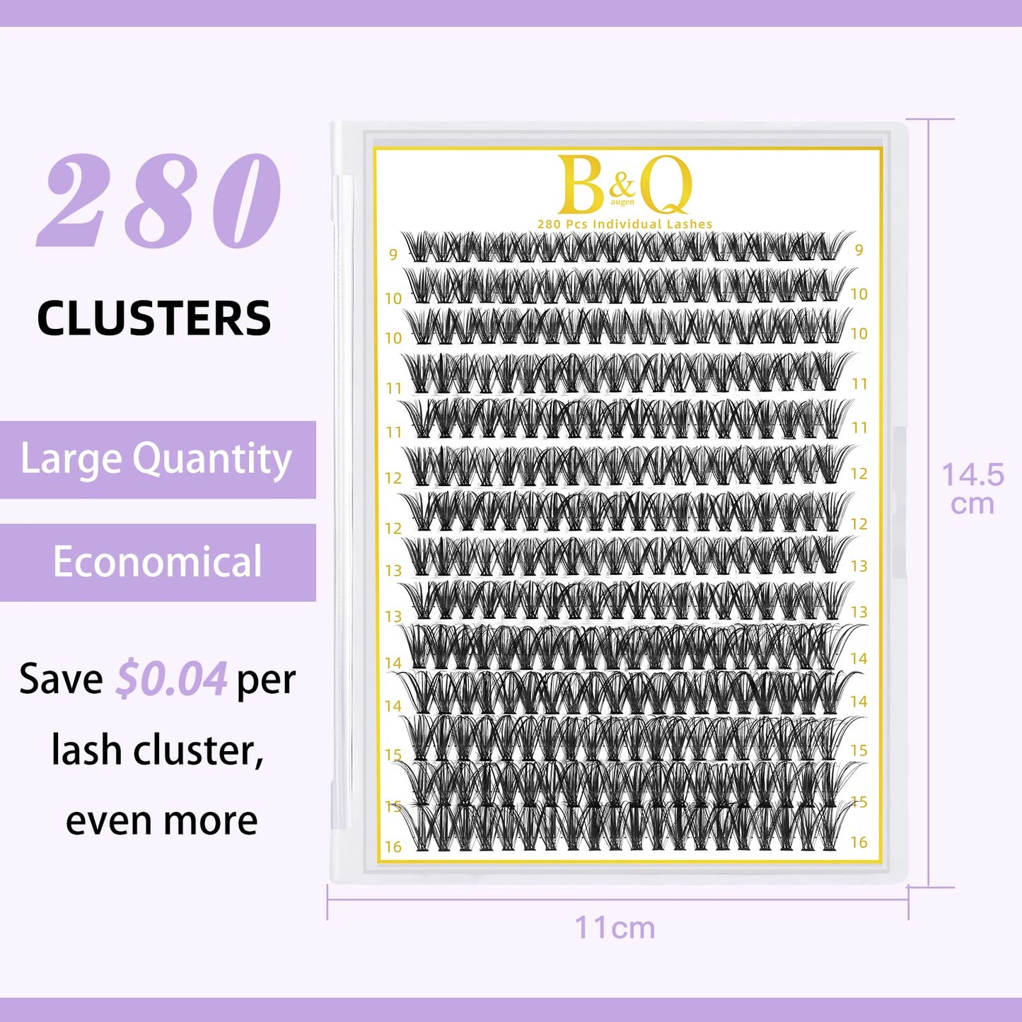 B&Qaugen Lash Clusters 280 Pcs 40D-0.07D-9-16MIX B&Q LASH Individual Lashes 10D 20D 30D 40D 50D Cluster Lashes C D Curl Eyelash Clusters Soft Volume DIY Lash Extensions at Home (40D-0.07D,9-16MIX)