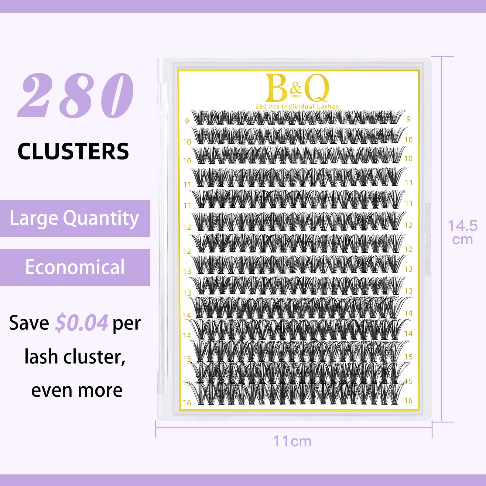 B&Qaugen Lash Clusters 280 Pcs 40D-0.07D-9-16MIX B&Q LASH Individual Lashes 10D 20D 30D 40D 50D Cluster Lashes C D Curl Eyelash Clusters Soft Volume DIY Lash Extensions at Home (40D-0.07D,9-16MIX)