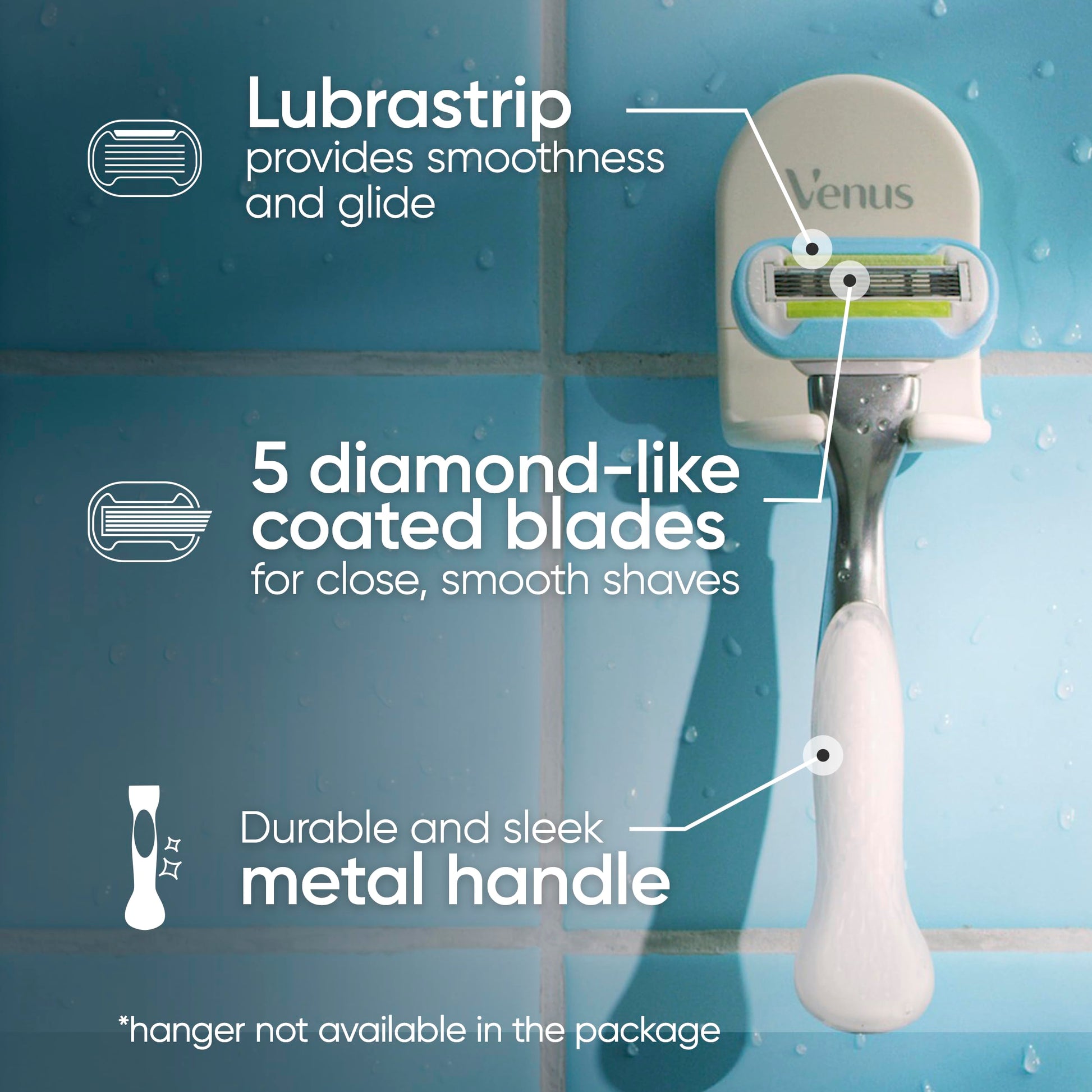 Gillette Venus Razor Blades for Women, Platinum Extra Smooth Razors, 5-Blade Cartridges, 1 Handle + 4 Refills + Shower Holder - Available at All In One Marketplace Canada