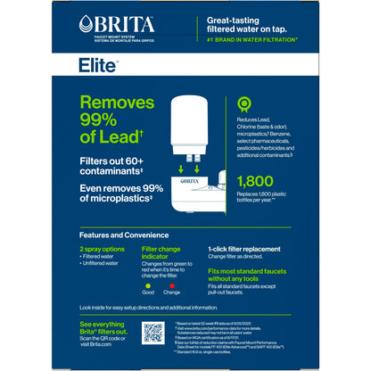 Brita Tap Water Filter System, Water Faucet Filtration System with Filter Change Reminder, Reduces Lead, BPA Free, Fits Standard Faucets Only - Basic, White, 1 Pack - Available at All In One Marketplace Canada