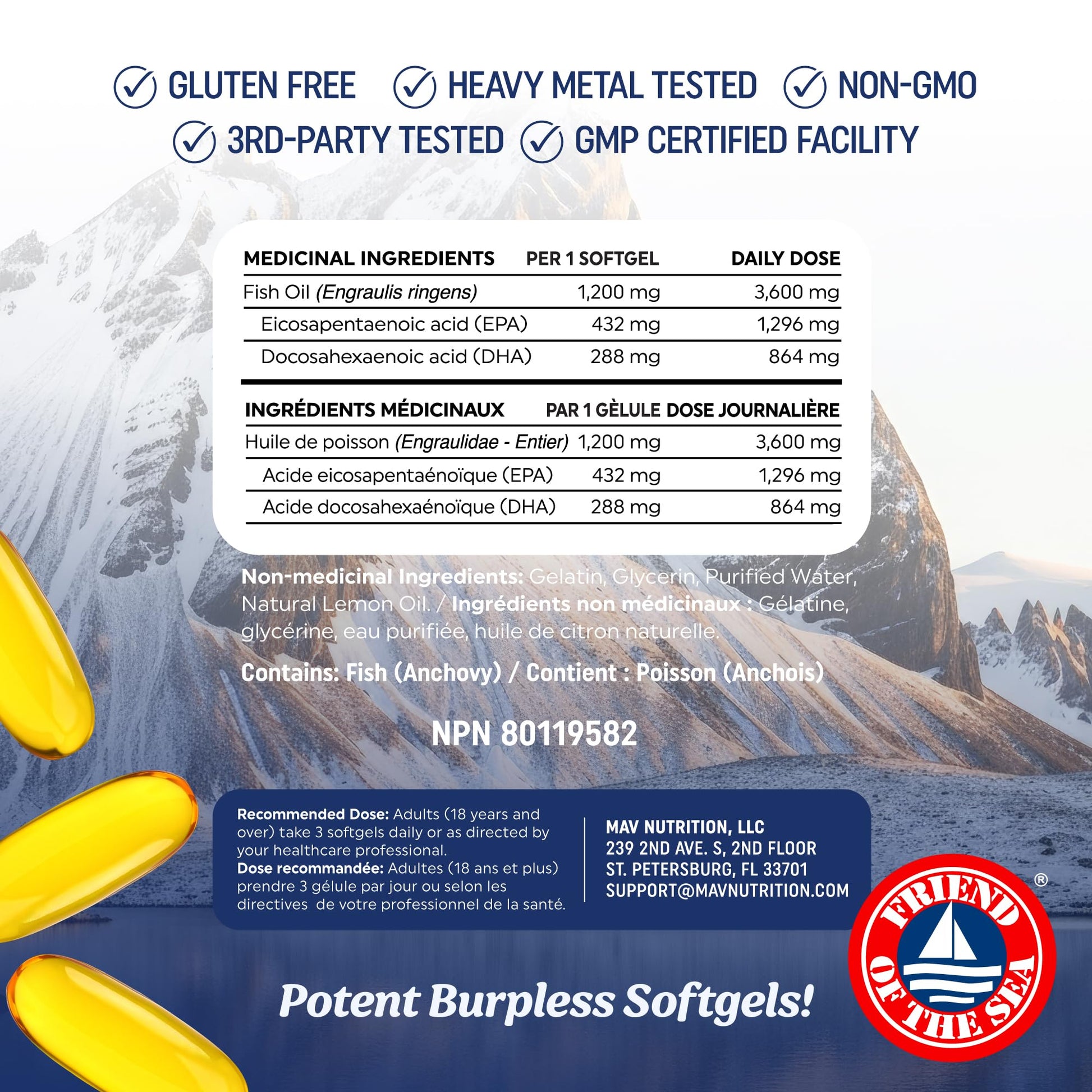 Triple Strength Omega 3 Fish Oil | 120 Softgels | 3600 mg Fish Oil | Over 2100mg of Omega-3 Fatty Acids | Heart and Cognitive Support | 1300mg EPA + 860mg DHA | Wild Caught & Burpless | 120 Ct