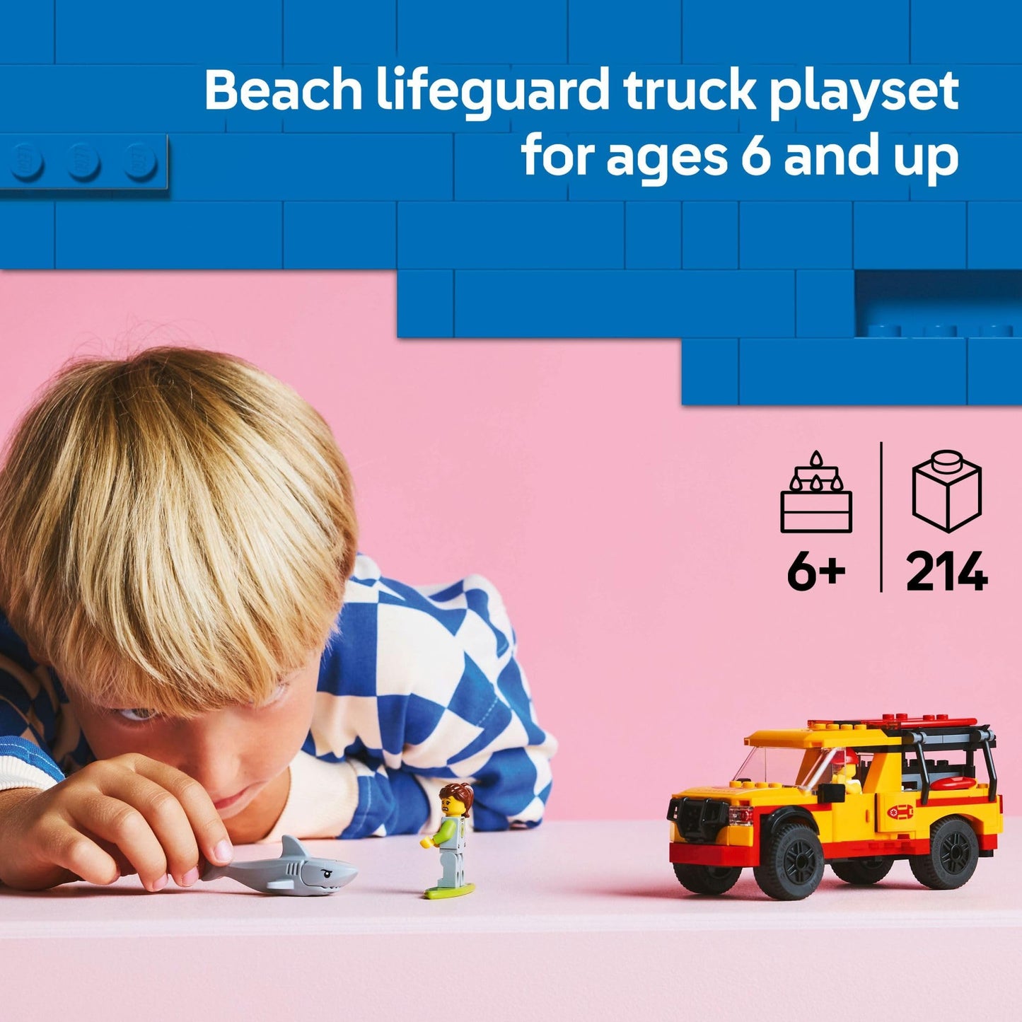LEGO City Lifeguard Beach Rescue Truck Toy - Building Toy for Kids, Boys and Girls, Ages 6+ - Includes 2 Minifigures, Shark Toy - Gift for Beach-Loving Kids - 60453 LEGO