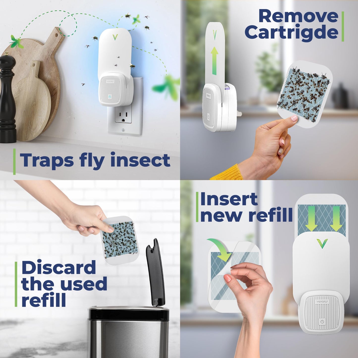 VEYOFLY Fruit Fly Traps for Indoors (1 Device + 2 Refills), Gnat Trap Indoor Plug in, Bug Traps, Flying Insect Trap, Gnat Traps for House Indoors, Fly Trap Indoor for Home Bug Light, Gnats Catcher