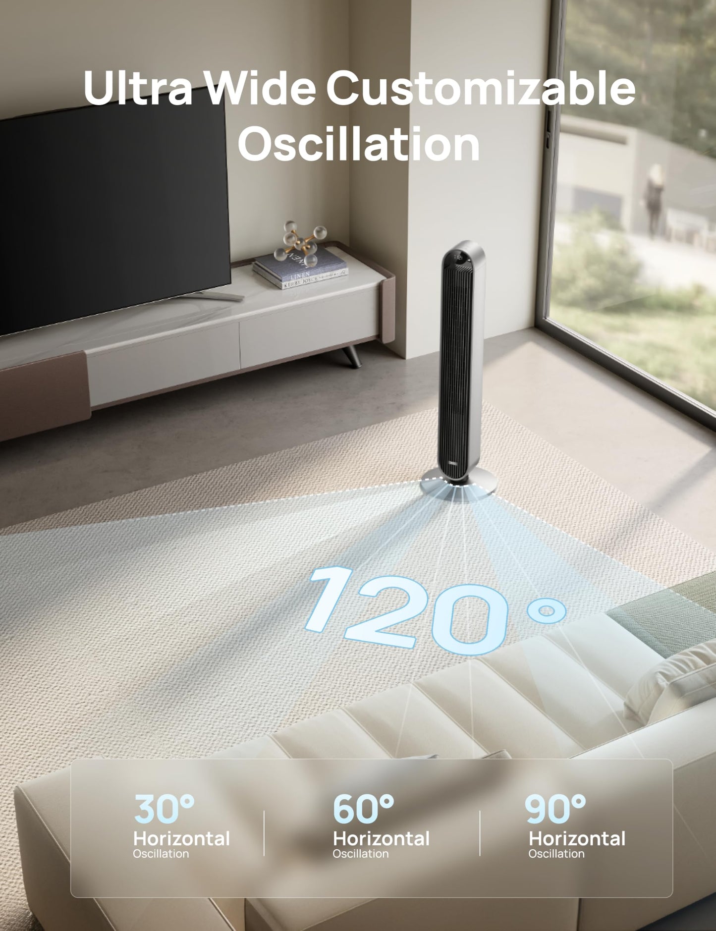 DREO Pilot Max 120° Oscillating Tower Fan, 42 Inch Bladeless Fan for Bedroom, 25dB Quiet DC Motor, Standing Fan with Remote, 12 Hyper Wind Speeds, 4 Modes, 12H Timer Floor Fans for Home Living Room DREO