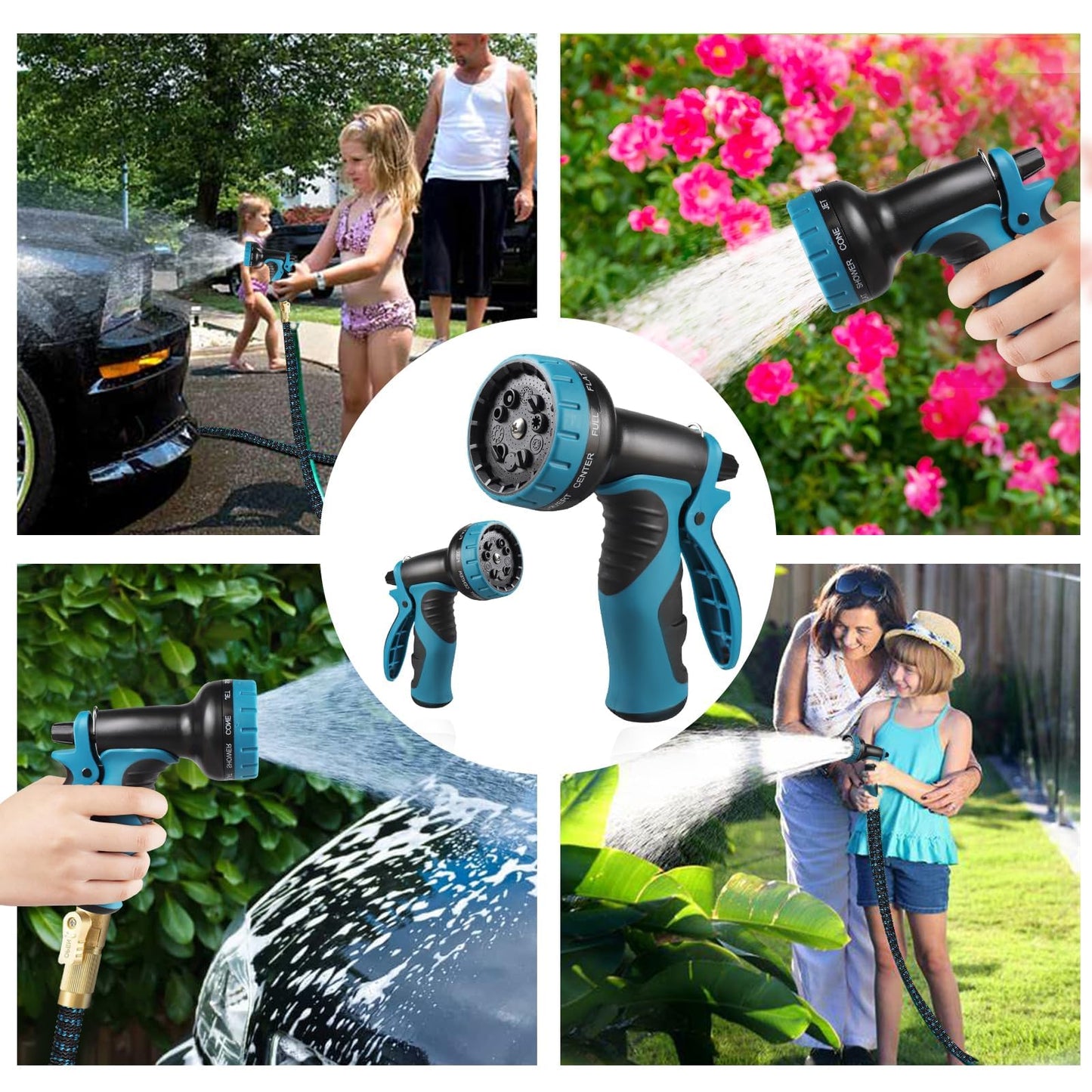 100ft Expandable Garden Hose Water Hose - Kink Free Flexible Expending Hose 100ft with 10 Function Nozzle and 3-Layers Latex, 3/4 Solid Solid Fittings, Lightweight Pipe (Blue)