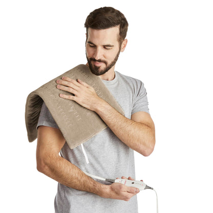 Sunbeam Premium King Size Heating Pad with Compact Storage - Moist Integrated Heating Pad for Pain Relief, 4 Heat Settings, 2 Hour Auto-Off, Beige - Available at All In One Marketplace Canada