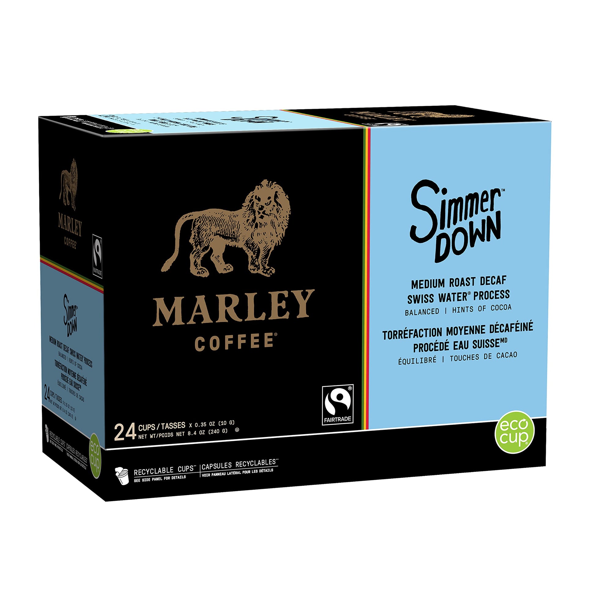 Marley Coffee Single Serve K-Cup Compatible Capsules, Simmer Down Decaf, Swiss Water Process, Medium Roast, 24 Count Marley Coffee