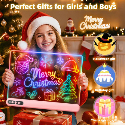 16'' LED Drawing Board for Kids, Rechargeable Led Note Board with 7 Colors, Light Up Drawing Tablet 7 Dynastic Modes Includes Adapter, Christmas Birthday Halloween Gifts for Girls & Boys Age 3+ (Pink) 🍁 All In One Marketplace Canada