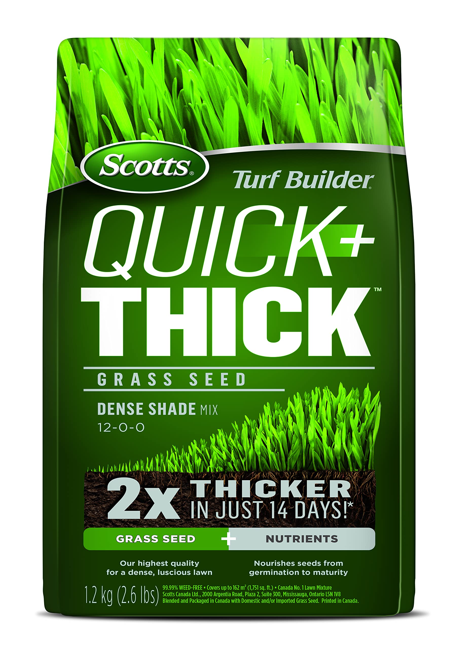 Scotts Turf Builder Quick + Thick Grass Seed (Dense Shade) 1.2kg (12675) - Available at All In One Marketplace Canada