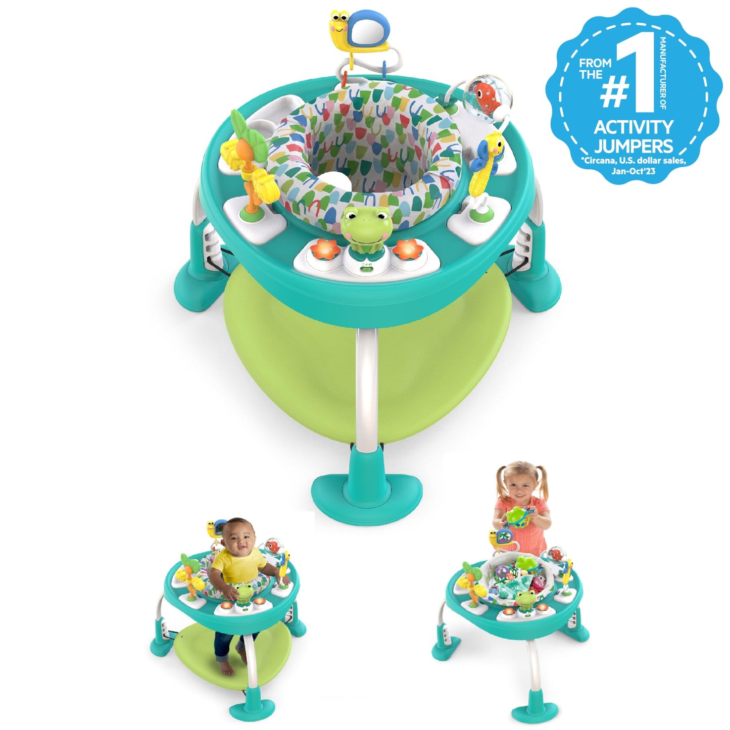Bright Starts Bounce Bounce Baby 2-in-1 Activity Center Jumper & Table - Playful Pond (Green), 6 Months+ Bright Starts
