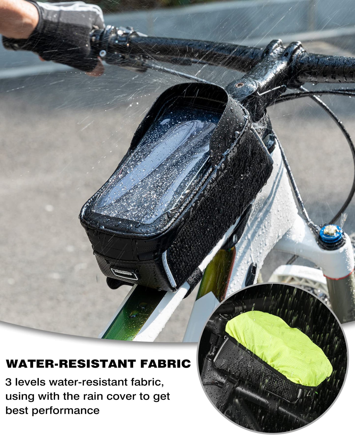 ROCKBROS Bike Phone Frame Bag 1.6L Bike Bag Waterproof Bike Accessories Touch Screen Bicycle Phone Case Compatible Phone Under 7”
