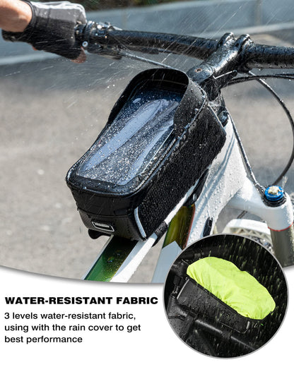 ROCKBROS Bike Phone Frame Bag 1.6L Bike Bag Waterproof Bike Accessories Touch Screen Bicycle Phone Case Compatible Phone Under 7”
