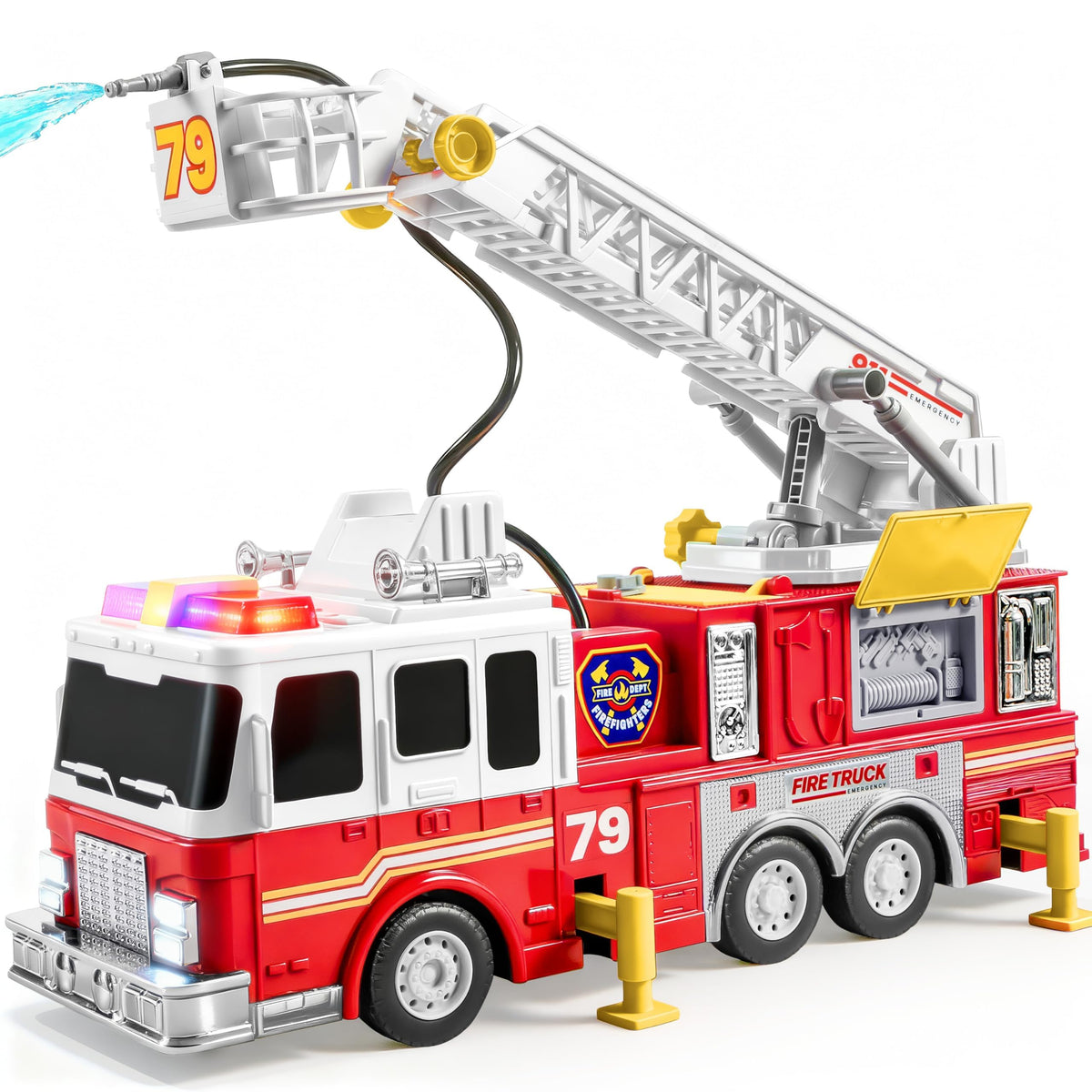 Extra Large Toddler Fire Truck Toys for Boys with 33-inch Ladder, Realistic Sirens, Lights & Sprinkler Pump, Big Firetruck Emergency Vehicle, Kids Toys for Age 2, 3, 4, 5, 6 Christmas Birthday Gifts 🍁 All In One Marketplace Canada