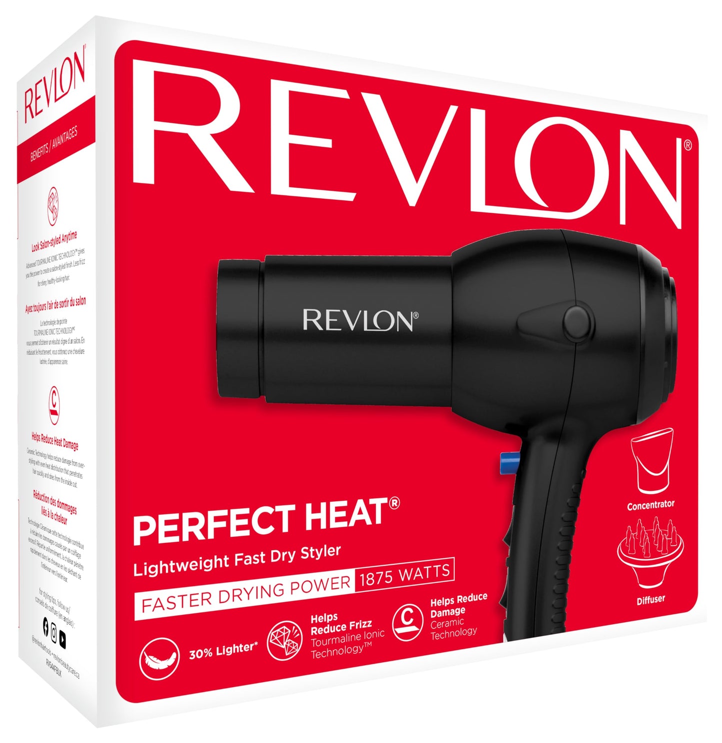 Revlon RV544FBLK Advanced Ionic Technology™ Hair Dryer with Diffuser, Powerful, Ionic Hair Dryer with Concentrator, Quick Dry, Lightweight, 2 Heat/ Speed Settings, Less Frizz, Shiny and Smooth Hair, Black REVLON