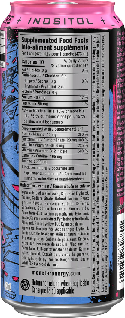 Monster Energy, Ultra Fantasy Ruby Red, 473mL (12 Pack) – Zero Sugar Energy Drink