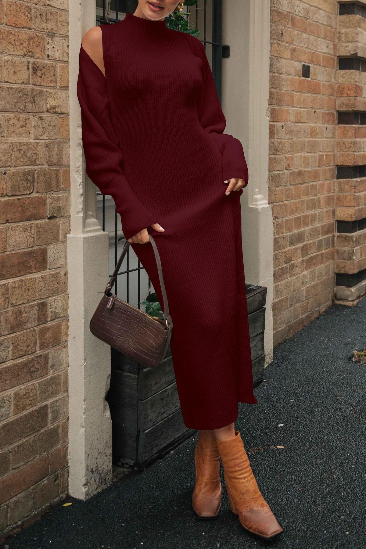 PRETTYGARDEN Women's 2 Piece Ribbed Knit Sweater Dress Set Wine Red,M 🍁 All In One Marketplace Canada