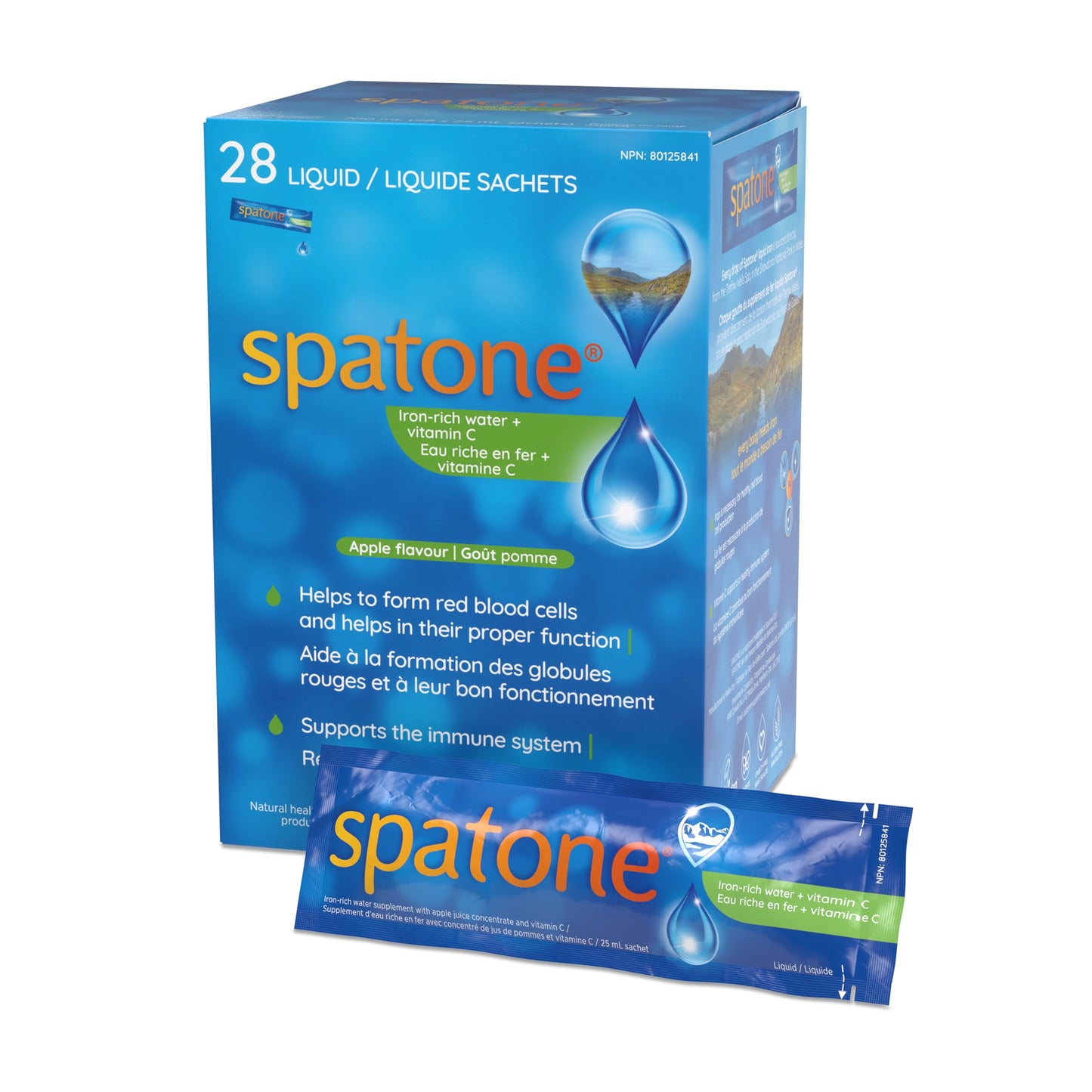 Spatone 100% Natural Liquid Iron Supplement, Apple Flavour, Vegan, Reduces Tiredness & Fatigue, 28 Sachets x 25 mL (Pack of 1) Spatone