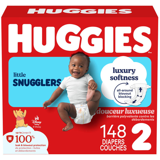 HUGGIES Little Snugglers Baby Diapers, Size 2 (12-18 Lb.), Mega Colossal Packs (Packaging May Vary), 148 Count