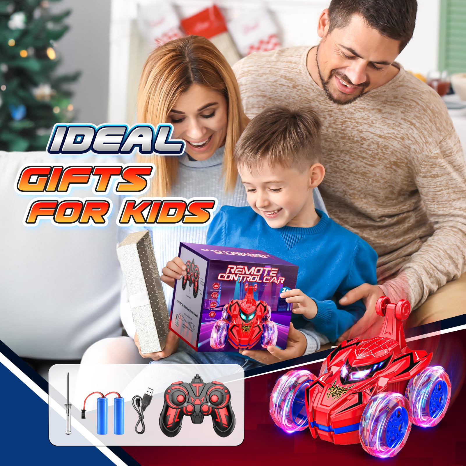 Spider Remote Control Cars for Kids,decked Car Toys Stunt Car Toy for Boys Age 3-9 Remote Control Car for Kids 4-8 Year Old Easter Birthday Gifts for Boys 3-5 Years Old Girls - Available at All In One Marketplace Canada