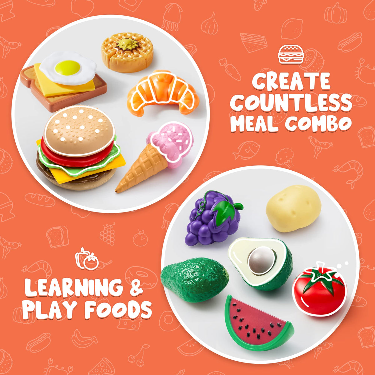 JOYIN 50 Pieces Kids Plastic Play Food Toys, Fake Food, Pretend Kitchen Playset, Toddler Imaginative Development Toys, Fun Educational Game Accessories, Christmas Bithday Gifts Party Supplies 🍁 All In One Marketplace Canada