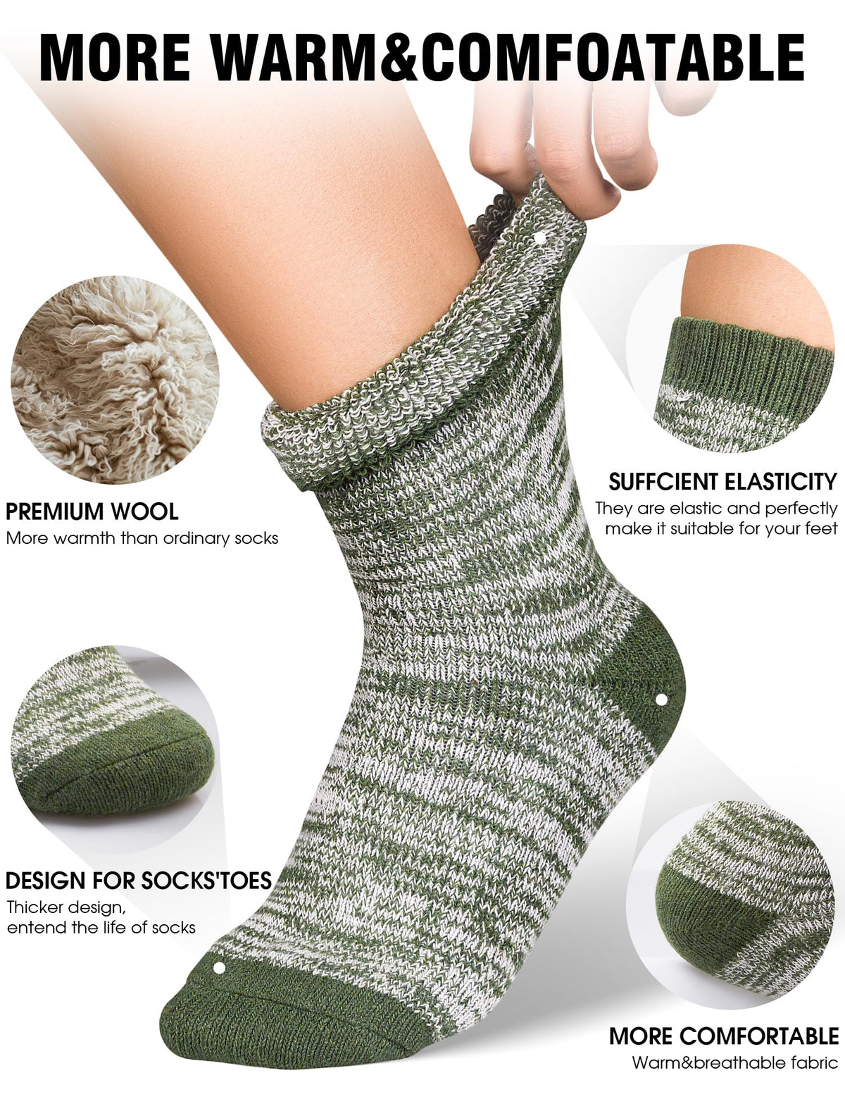 Merino Wool Hiking Socks for Men Thermal Warm Winter Cushion Crew 5 Pairs 🍁 All In One Marketplace Canada