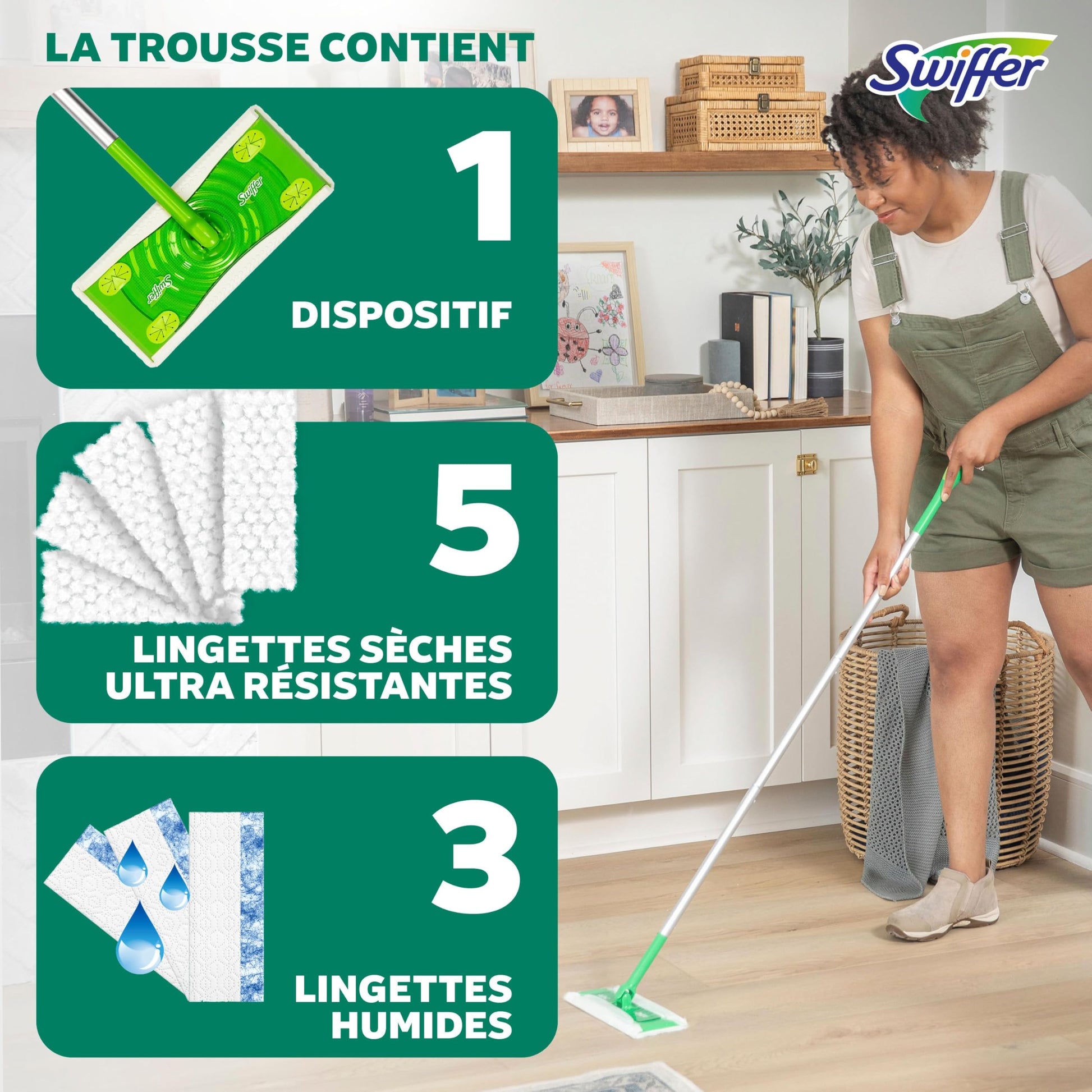 Swiffer Sweep + Mop, Broom & Mop Alternative, Dry & Wet Floor Cleaner for Dirt, Dust, Hair, All Purpose Cleaning Tool for Home, Bathroom, Kitchen, Set Includes 1 Sweeper, 14 Dry Pads, 5 Wet Pads Fresh - Available at All In One Marketplace Canada