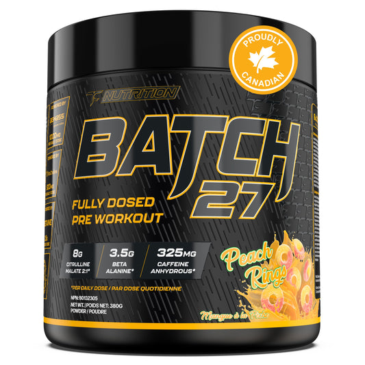 Batch 27 Pre Workout Powder - Nitric Oxide Booster & Preworkout for Men and Women w/Citrulline, Beta Alanine, Caffeine for Enhanced Energy, Endurance, & Reduced Fatigue - 40 Servings, Peach Rings