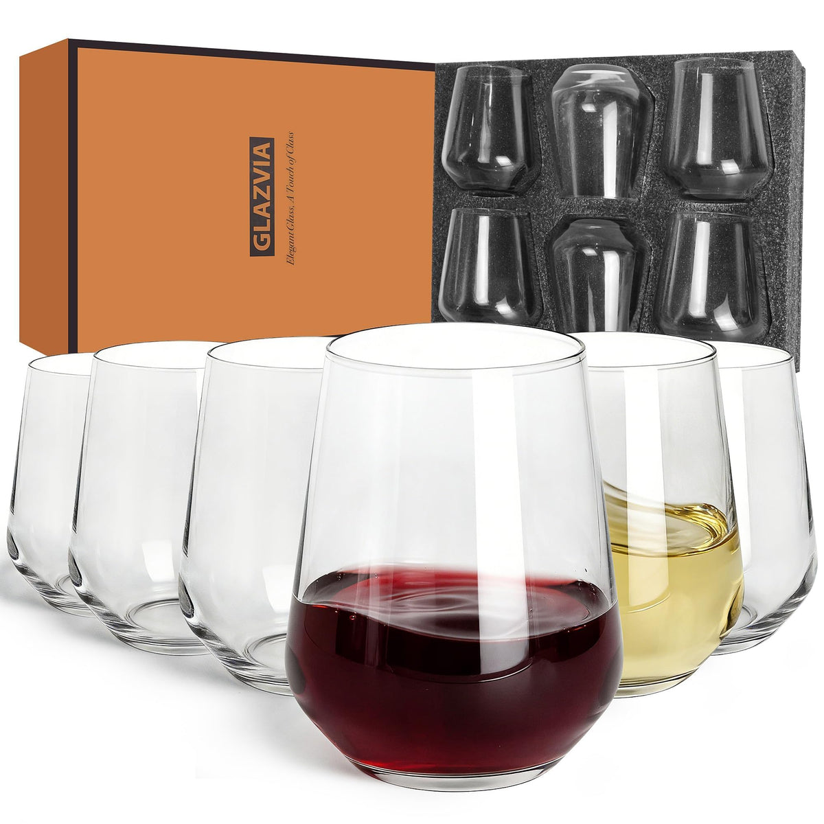 GLAZVIA Stemless Wine Glasses Set of 6, 15oz Clear Drinking Glassware 🍁 All In One Marketplace Canada