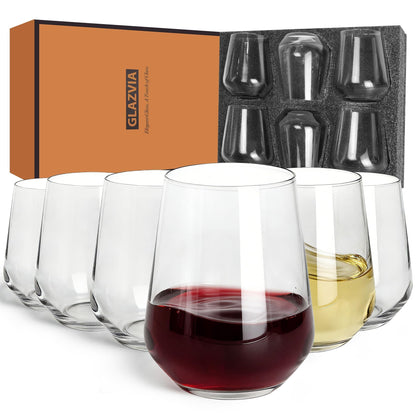 GLAZVIA Stemless Wine Glasses Set of 6, 15oz Clear Drinking Glassware 🍁 All In One Marketplace Canada