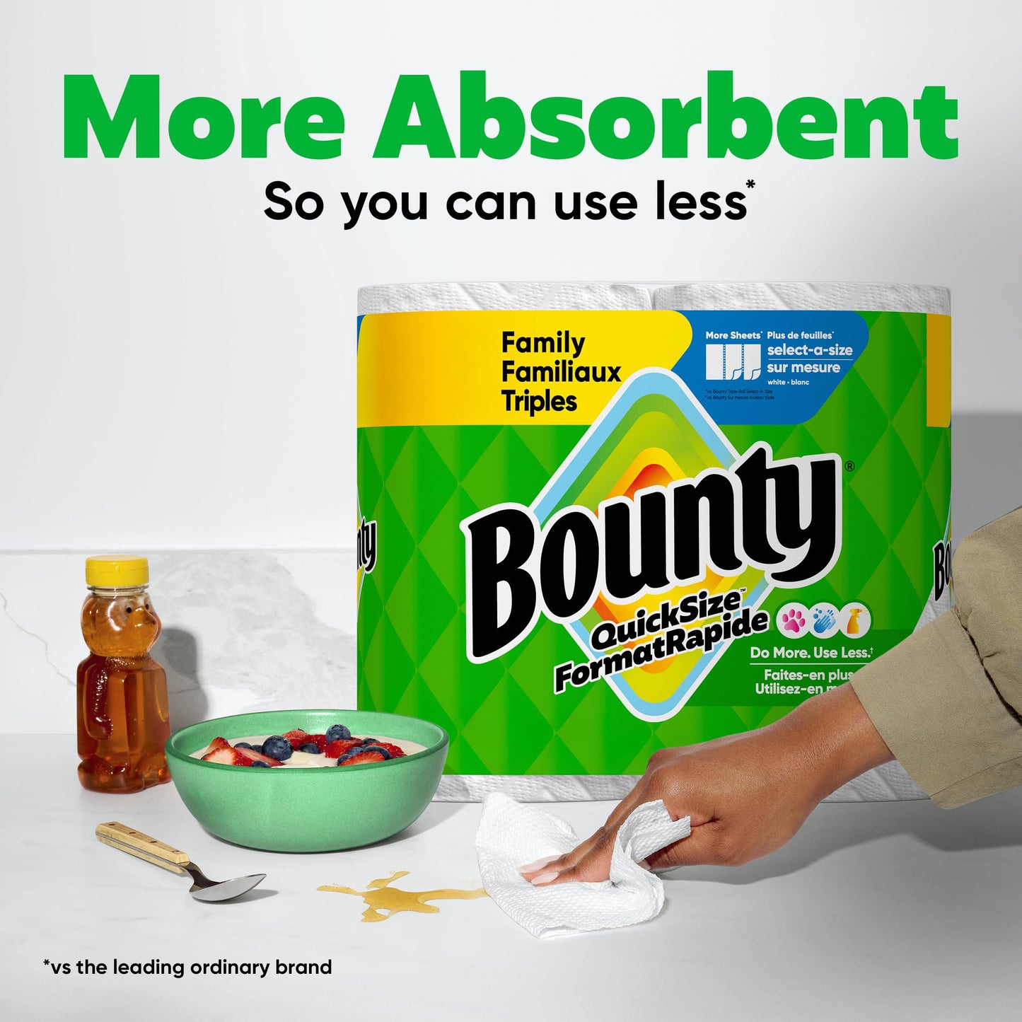 Bounty Paper Towels Quick-Size, White, 8 Family Triple Rolls = 27 Regular Rolls