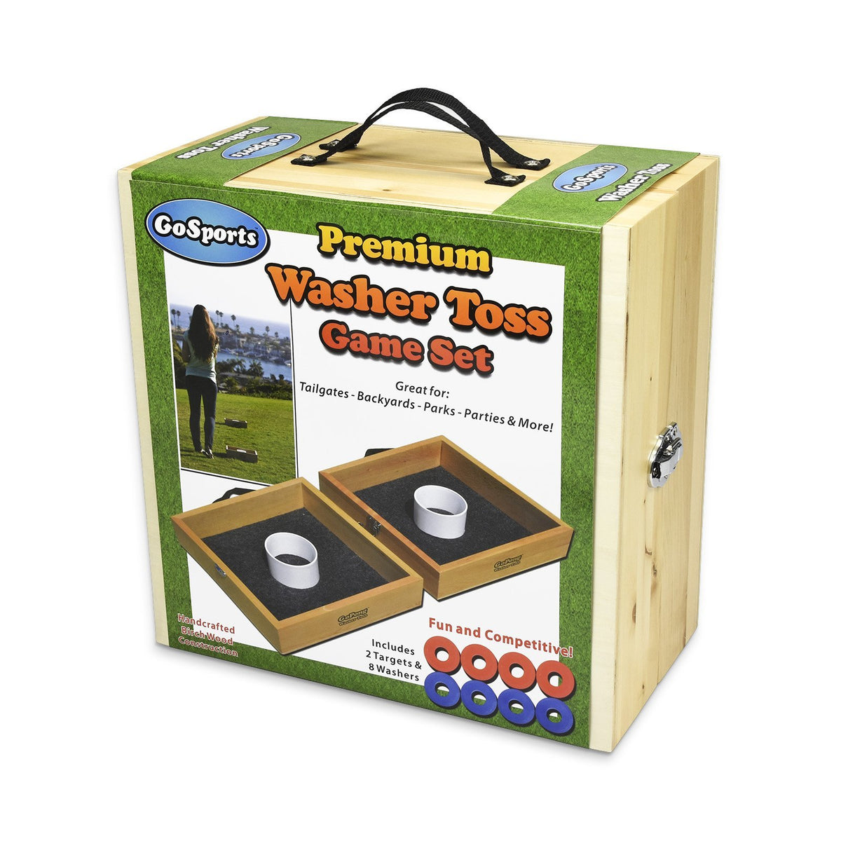 GoSports Premium Birch Wood Washer Toss Game - Portable Set Includes 2 Targets and 8 Washers