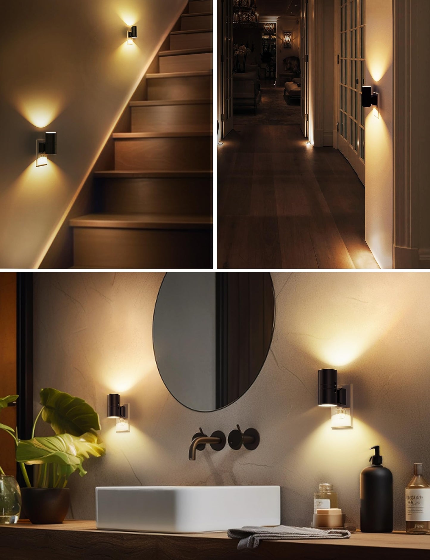 L LOHAS LED Night Light Plug in, [2 Pack] Modern Night Light, Dusk to Dawn Sensor, 0-100LM Adjustable Brightness, Soft White 3000K, Dimmable Night Lights with Light Sensor for Hallway Bedroom Stairway