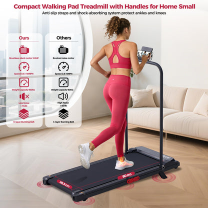 POTUPUS Walking Pad Treadmill with Incline, Portable Treadmills for Home Small Spaces, 3.0HP Electric Walking Treadmills with Handle Bar, Mini Treadmills for Exercising, 0.6-7.6MPH, 160KG, Model 401 - Available at All In One Marketplace Canada