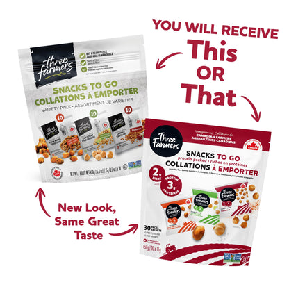 Three Farmers Variety Snack Pack - Roasted Protein Snacks, 30 Count - Gluten-Free, High Fiber, Low Calorie