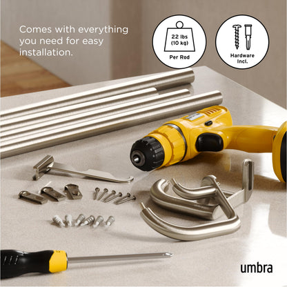 Umbra Twilight Double Curtain Rod Set – Wrap Around Design Ideal for Blackout or Room Darkening Panels, 30 to 84 Inches, Nickel Umbra
